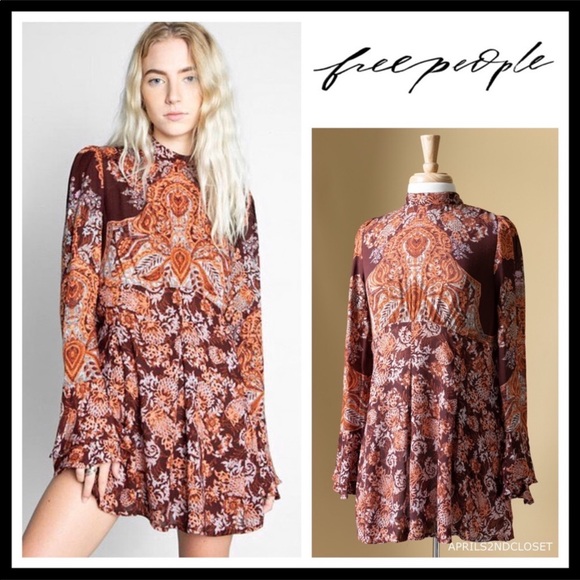 Free People Dresses & Skirts - FREE PEOPLE BOHO PRINT TIE-BACK MINI DRESS A3C